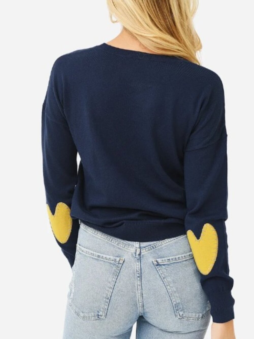 J. Society. Navy Sweater with Yellow Heart Elbow Patches. Size M.